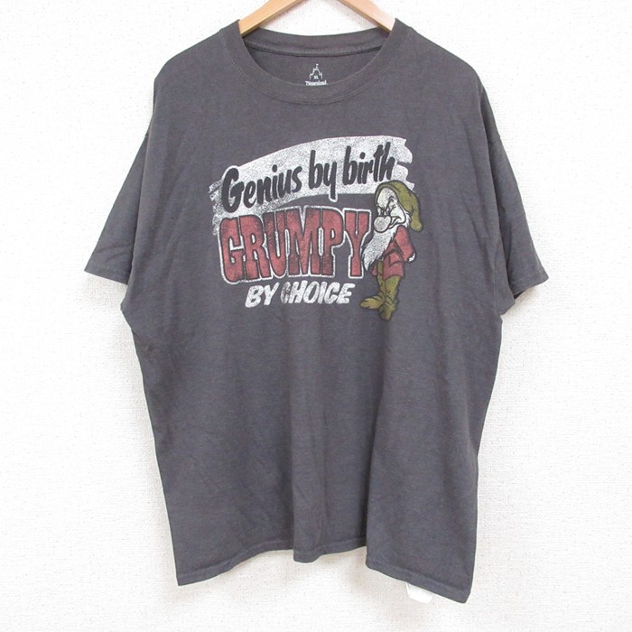 XL★古着 ヘインズ Hanes 半袖 Tシャツ メンズ ディズニー DISNEY しらゆきひめ 7人の小人 七人のこびとクルーネック 濃グレー 霜降り 25jul14 中古