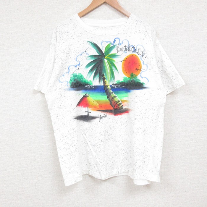 L★古着 半袖 Tシャツ メンズ ヤシの木 クルーネック 白 ホワイト 25jul14 中古