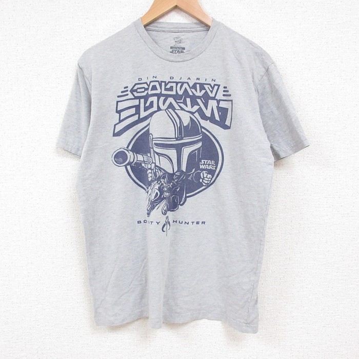 M★古着 半袖 Tシャツ メンズ スターウォーズ STAR WARS マンダロリアン クルーネック グレー 霜降り 25jul14 中古