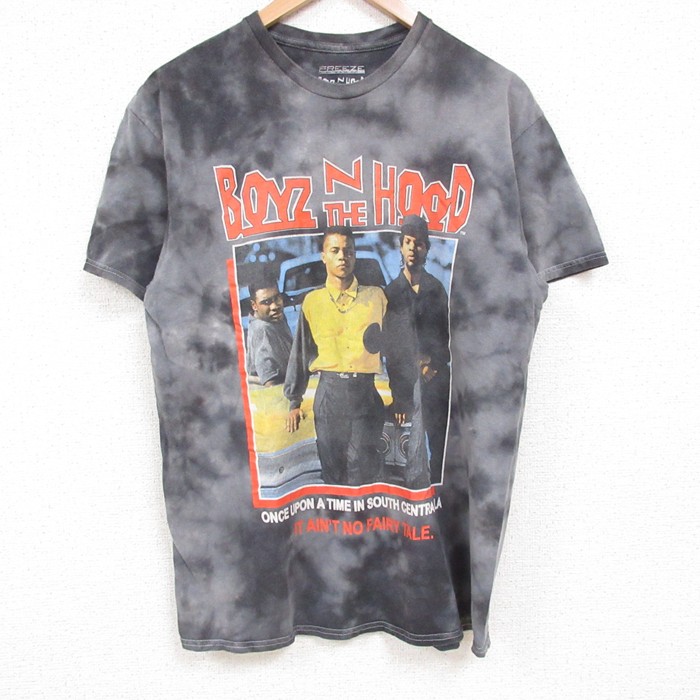 【50%OFF】M★古着 半袖 Tシャツ メンズ 映画 ボーイズンザフッド アイスキューブ コットン クルーネック 濃グレー タイダイ 25jul14 中古