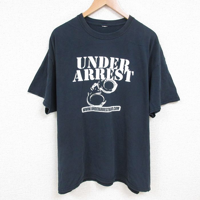 【50%OFF】XL★古着 半袖 Tシャツ メンズ 手錠 大きいサイズ クルーネック 濃紺 ネイビー 25jul09 中古