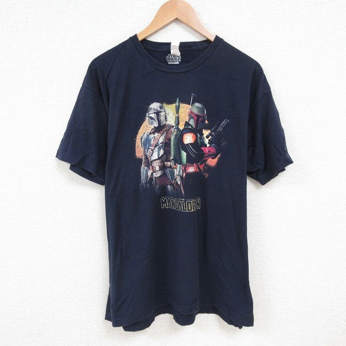 XL★古着 半袖 Tシャツ メンズ スターウォーズ STAR WARS マンダロリアン 大きいサイズ コットン クルーネック 濃紺 ネイビー 25jul09 中古