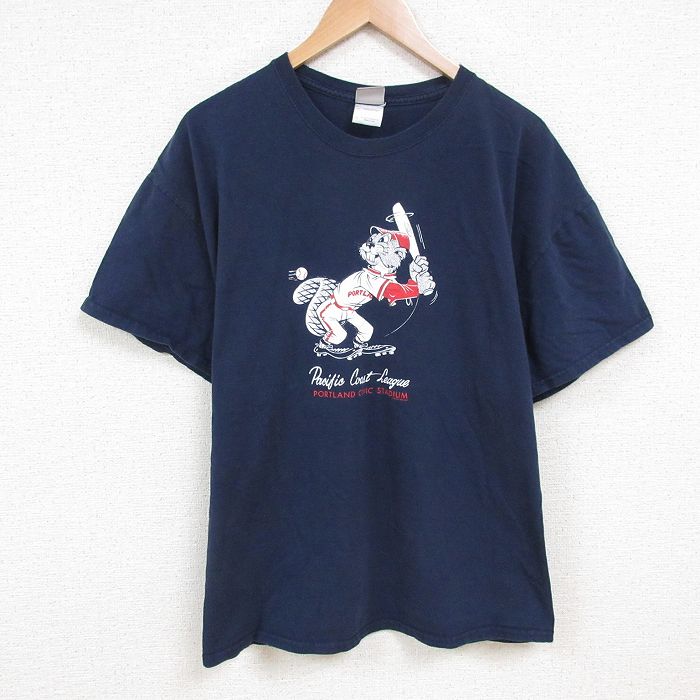 【50%OFF】XL★古着 半袖 Tシャツ メンズ ビーバー コットン クルーネック 紺 ネイビー 25jul09 中古
