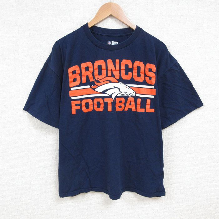 XL★古着 半袖 Tシャツ メンズ NFL デンバーブロンコス 大きいサイズ クルーネック 紺 ネイビー 25jul09 中古