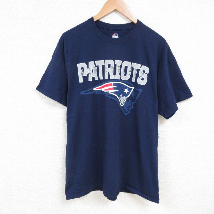 XL★古着 マジェスティック 半袖 Tシャツ メンズ NFL ニューイングランドペイトリオッツ コットン クルーネック 紺 ネイビー アメフト スーパーボウル 25jul09 中古