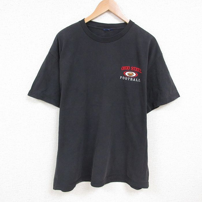 【50%OFF】XL★古着 半袖 Tシャツ メンズ オハイオ クルーネック 黒 ブラック 25jul09 中古