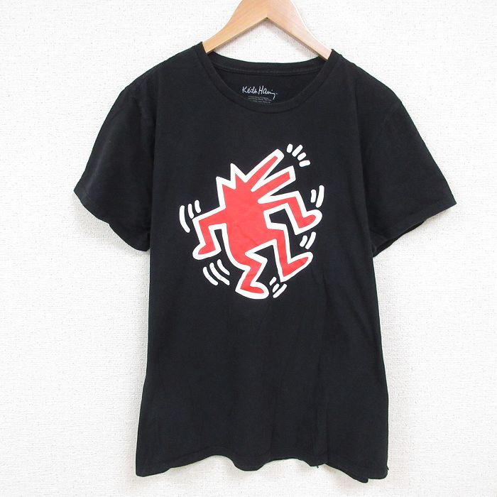 XL★古着 半袖 Tシャツ メンズ 画家 キースへリング コットン クルーネック 黒 ブラック 25jul09 中古