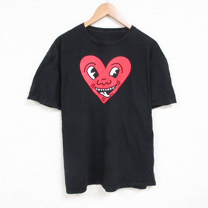 XL★古着 半袖 Tシャツ メンズ 画家 キースヘリング コットン クルーネック 黒 ブラック 25jul09 中古