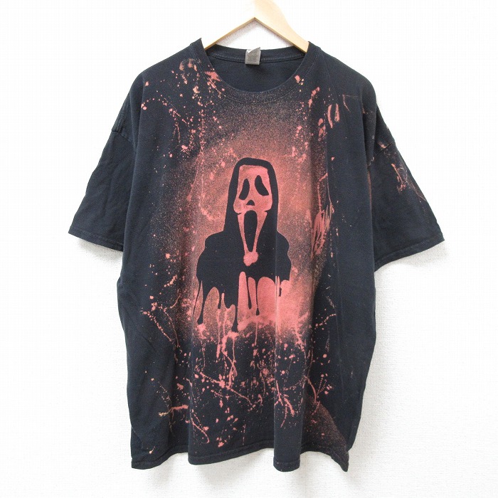 XL★古着 半袖 Tシャツ メンズ ホラー映画 スクリーム 大きいサイズ コットン クルーネック 黒 ブラック ブリーチ加工 25jul09 中古