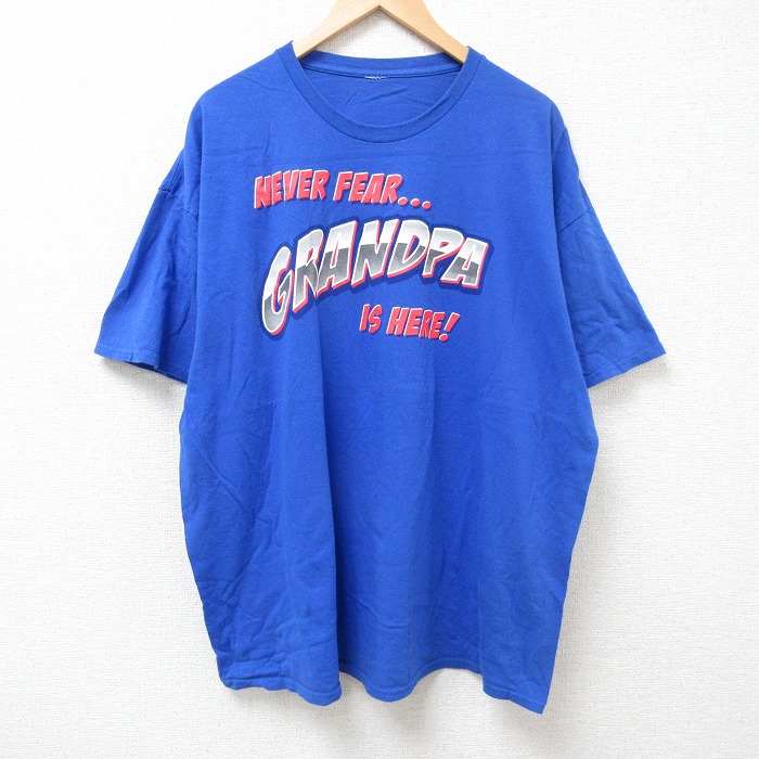 XL★古着 半袖 Tシャツ メンズ グランパ 大きいサイズ クルーネック 青 ブルー 25jul09 中古