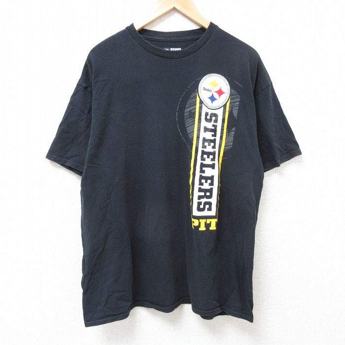 XL★古着 半袖 Tシャツ メンズ NFL ピッツバーグスティーラーズ クルーネック 黒 ブラック アメフト スーパーボウル 25jul09 中古