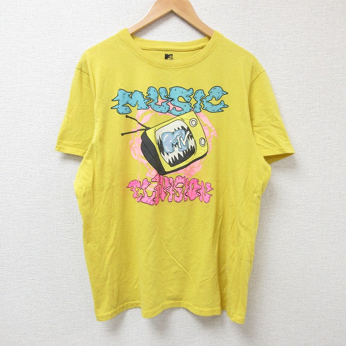 XL★古着 半袖 Tシャツ メンズ MTV クルーネック 黄 イエロー 25jul09 中古