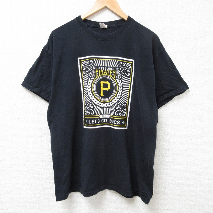 XL★古着 半袖 Tシャツ メンズ MLB ピッツバーグパイレーツ コットン クルーネック 黒 ブラック メジャーリーグ ベースボール 野球 25jul09 中古
