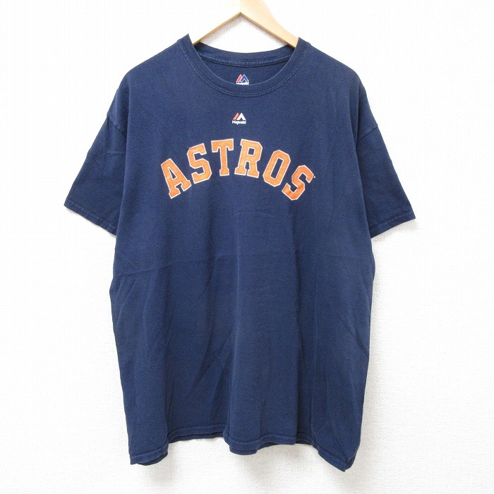 XL★古着 マジェスティック 半袖 Tシャツ メンズ MLBニューストンアストロズ ホセアルトゥーベ 27 大きいサイズ コットン クルーネック 紺 ネイビー メジャーリーグ ベースボール 野球 【spe】 25jul09 中古