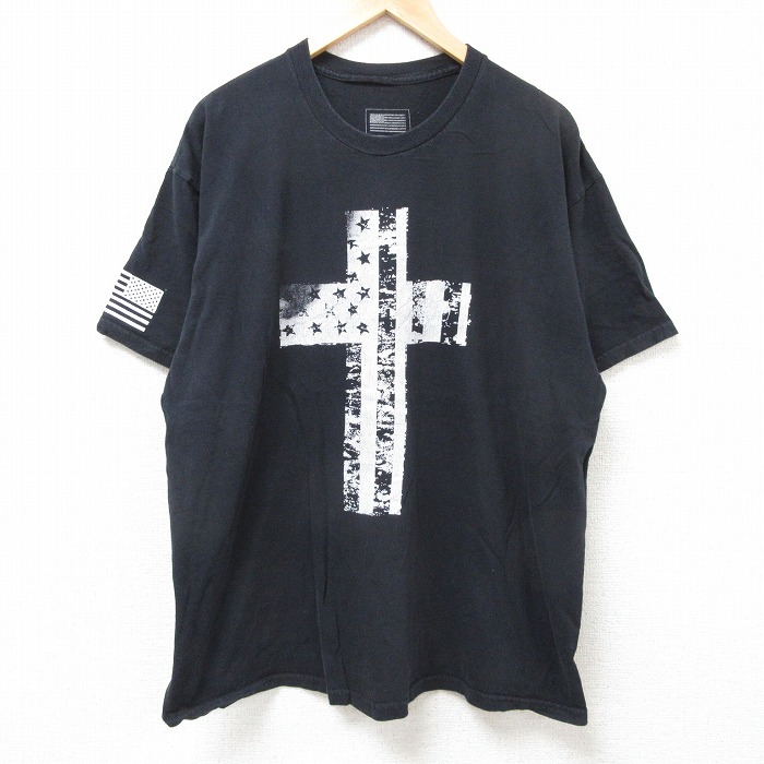 XL★古着 半袖 Tシャツ メンズ 十字架 大きいサイズ クルーネック 黒 ブラック 25jul09 中古