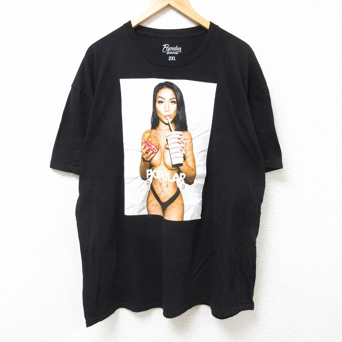 XL★古着 半袖 Tシャツ メンズ 女性 大きいサイズ コットン クルーネック 黒 ブラック 25jul09 中古