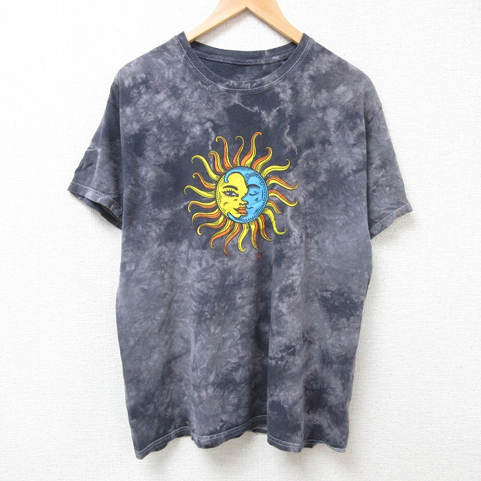 L★古着 半袖 Tシャツ メンズ 太陽 月 クルーネック グレー他 タイダイ 25jul09 中古