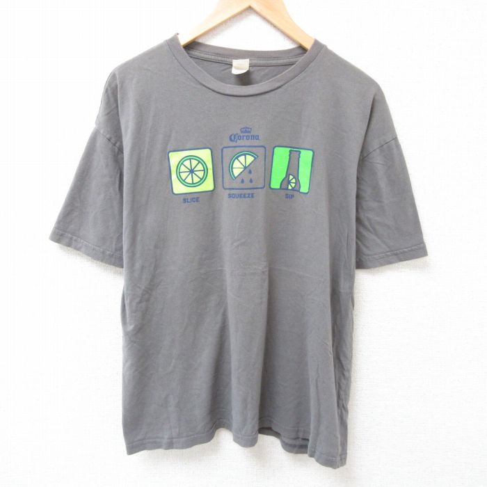 【20%OFF】XL★古着 半袖 Tシャツ メンズ コロナビール コットン クルーネック 濃グレー 25jul12 中古
