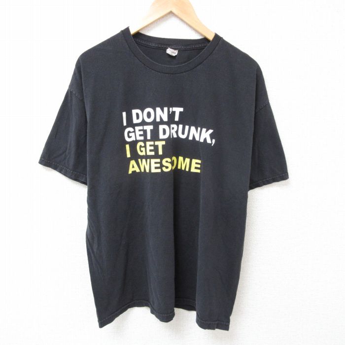 XL★古着 半袖 Tシャツ メンズ メッセージ コットン クルーネック 黒 ブラック 25jul12 中古