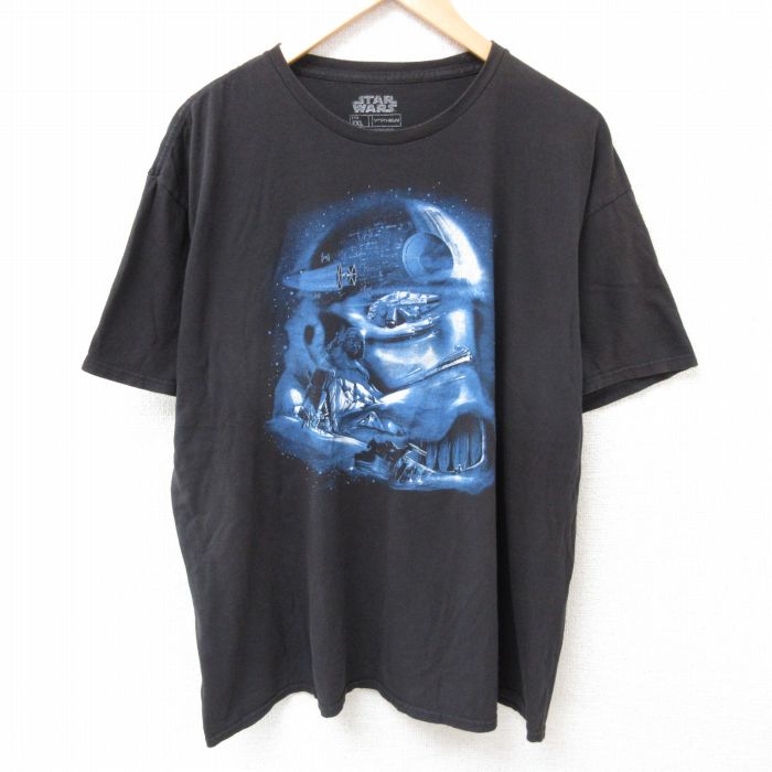 XL★古着 半袖 Tシャツ メンズ スターウォーズ STAR WARS 大きいサイズ コットン クルーネック 黒 ブラック 25jul12 中古