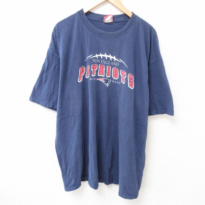 XL★古着 半袖 Tシャツ メンズ NFL ニューイングランドペイトリオッツ 大きいサイズ クルーネック 紺 ネイビー アメフト スーパーボウル 25jul12 中古