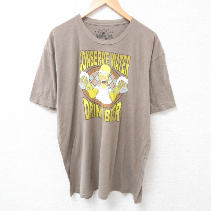 【50%OFF】XL★古着 半袖 Tシャツ メンズ アニメ ザシンプソンズ 大きいサイズ クルーネック 茶 ブラウン 【spe】 25jul12 中古