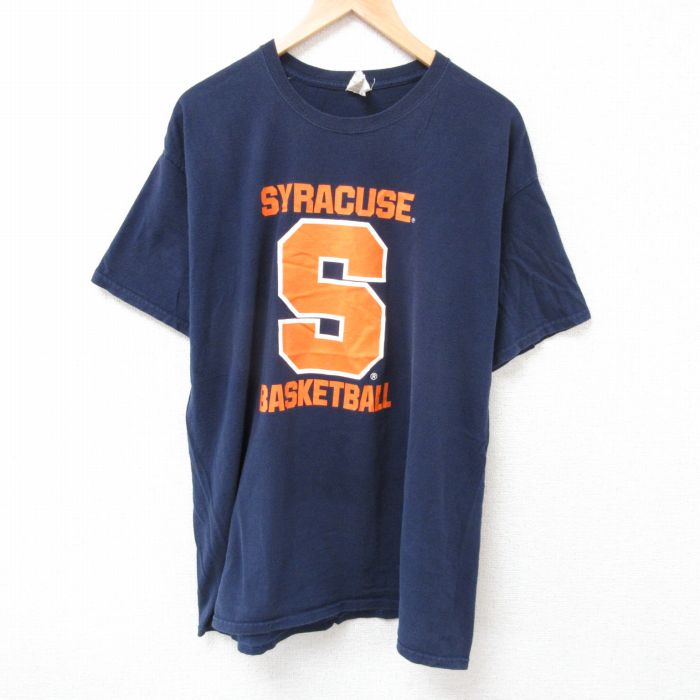 XL★古着 フルーツオブザルーム 半袖 Tシャツ メンズ シラキュース 大きいサイズ コットン クルーネック 紺 ネイビー 25jul12 中古