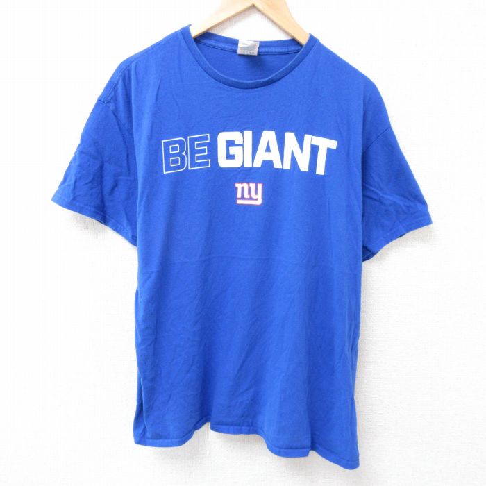 【20%OFF】XL★古着 半袖 Tシャツ メンズ NFL ニューヨークジャイアンツ コットン クルーネック 青 ブルー アメフト スーパーボウル 25jul12 中古