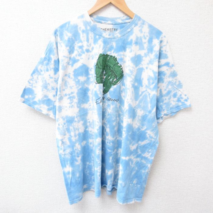 XL★古着 半袖 Tシャツ メンズ ブロッコリー 大きいサイズ コットン クルーネック 水色他 タイダイ 25jul12 中古