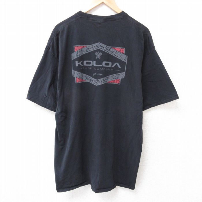 XL★古着 半袖 Tシャツ メンズ KOLOA 大きいサイズ ロング丈 クルーネック 黒 ブラック 25jul12 中古