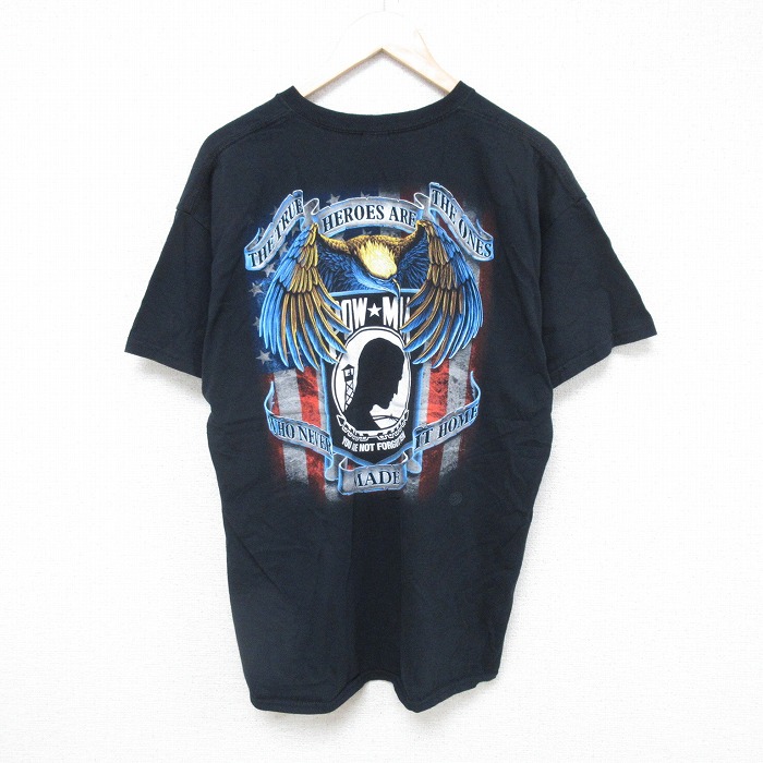 XL★古着 半袖 Tシャツ メンズ POWMIA コットン クルーネック 黒 ブラック 25jul15 中古