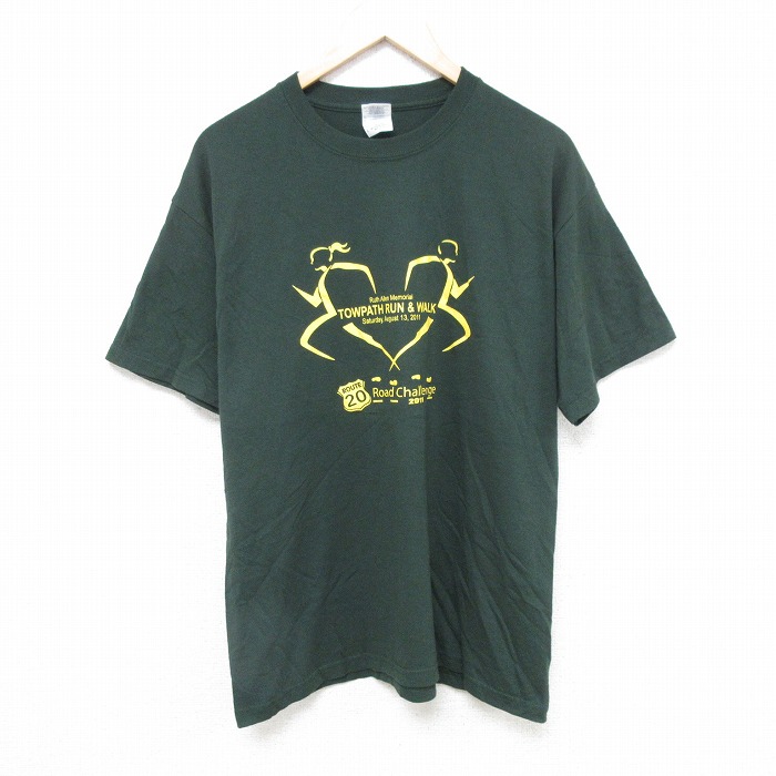 L★古着 半袖 Tシャツ メンズ ロードチャレンジ クルーネック 緑 グリーン 25jul15 中古