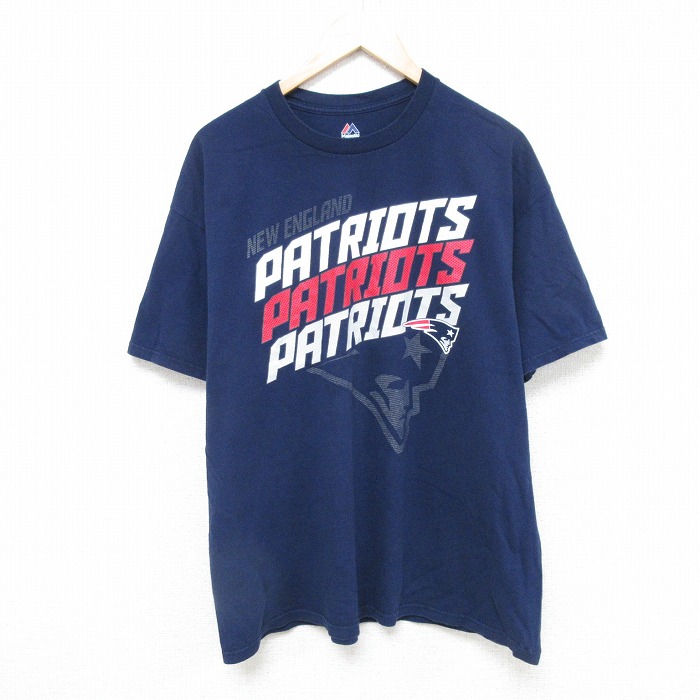 XL★古着 マジェスティック 半袖 Tシャツ メンズ NFL ニューイングランドペイトリオッツ クルーネック 紺 ネイビー アメフト スーパーボウル 25jul15 中古