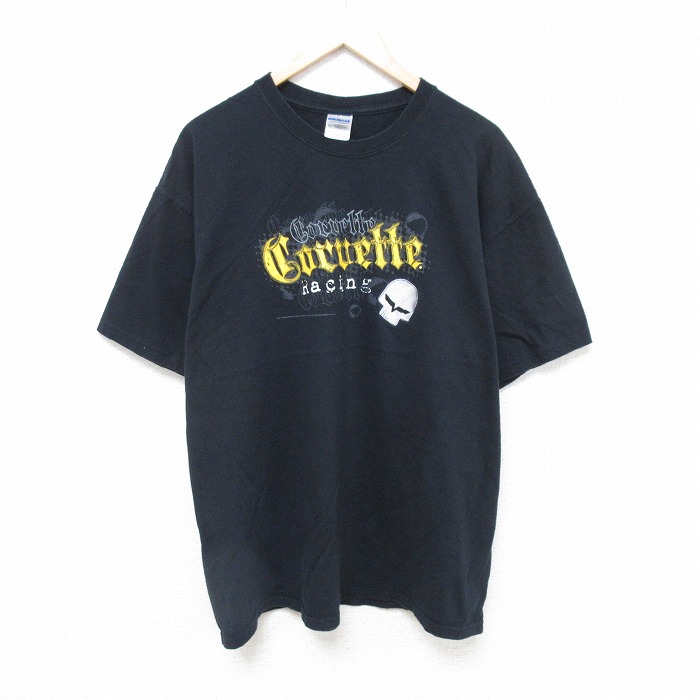 【50%OFF】XL★古着 半袖 Tシャツ メンズ コルベットレーシング コットン クルーネック 黒 ブラック 25jul15 中古