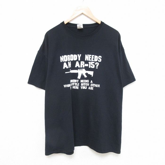 XL★古着 半袖 Tシャツ メンズ メッセージ 大きいサイズ クルーネック 黒 ブラック 25jul15 中古