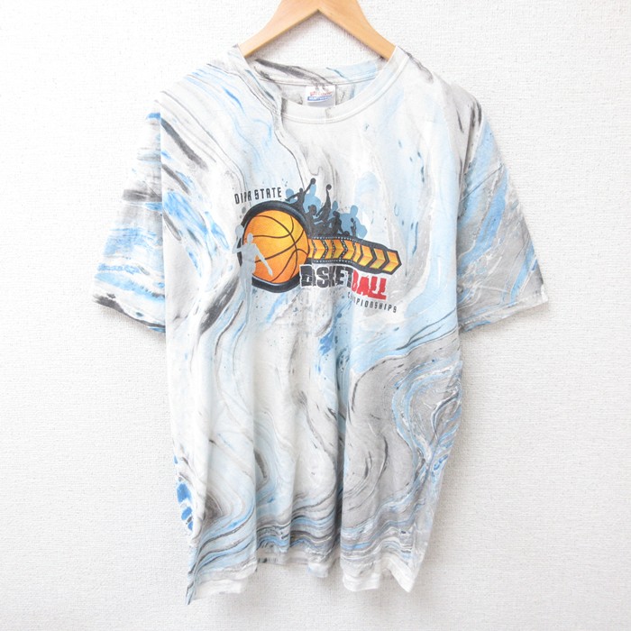 ヘインズ 半袖Tシャツ バスケットボール ライトブルータイダイ XL | 古着