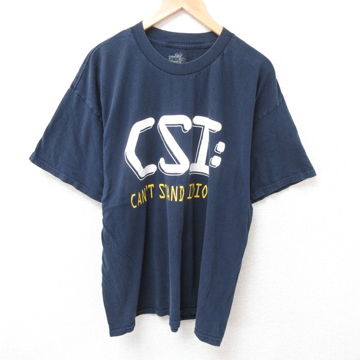 【20%OFF】XL★古着 半袖 Tシャツ メンズ CSI コットン クルーネック 紺 ネイビー 25jul15 中古