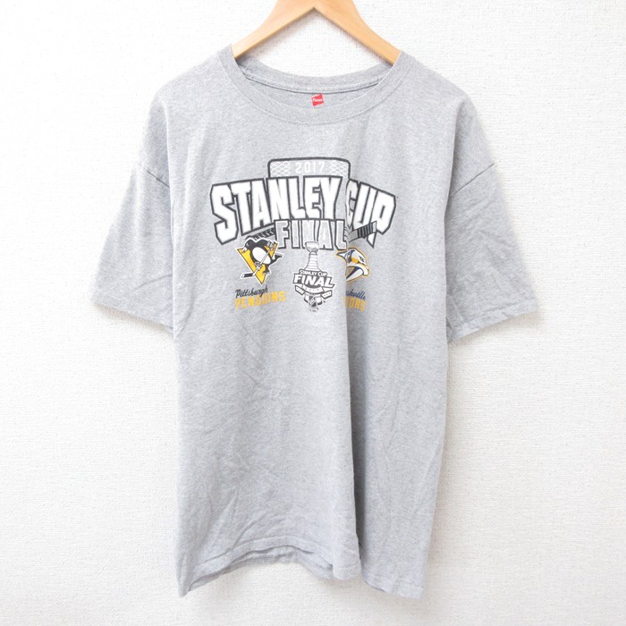 XL★古着 ヘインズ Hanes 半袖 Tシャツ メンズ NHL ピッツバーグペンギンズ クルーネック グレー アイスホッケー 25jul15 中古