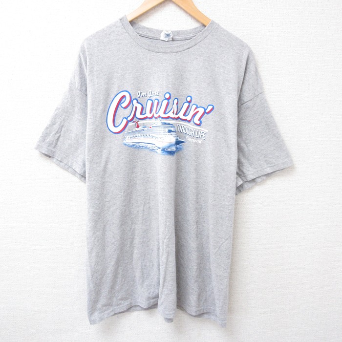 XL★古着 半袖 Tシャツ メンズ カーニバルクルーズライン 大きいサイズ クルーネック グレー 霜降り 25jul15 中古