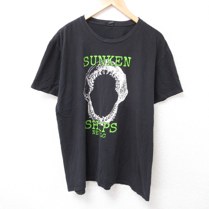 XL★古着 半袖 Tシャツ メンズ SUNKEN コットン クルーネック 黒 ブラック 25jul15 中古