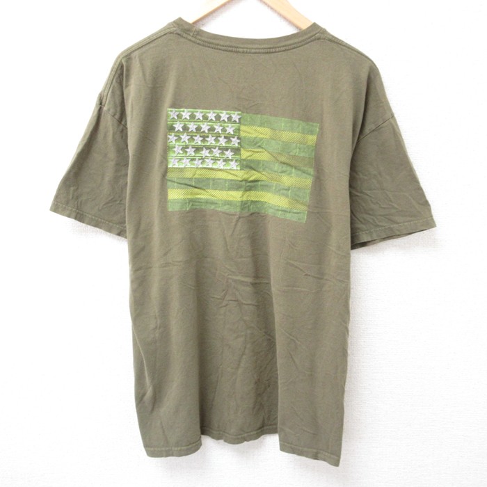 【50%OFF】XL★古着 5.11 タクティカル 半袖 Tシャツ メンズ 星条旗 大きいサイズ コットン クルーネック 濃緑 グリーン 25jul15 中古