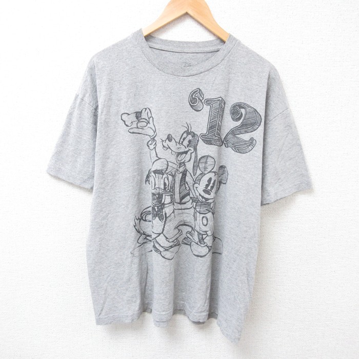 XL★古着 半袖 Tシャツ メンズ ディズニー DISNEY ミッキー MICKEY MOUSE ドナルド 大きいサイズ クルーネック グレー 霜降り 25jul15 中古