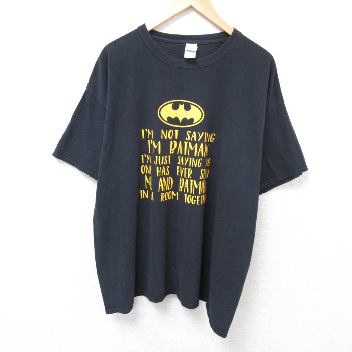 【20%OFF】XL★古着 半袖 Tシャツ メンズ バットマン BATMAN メッセージ 大きいサイズ コットン クルーネック 黒 ブラック 25jul17 中古
