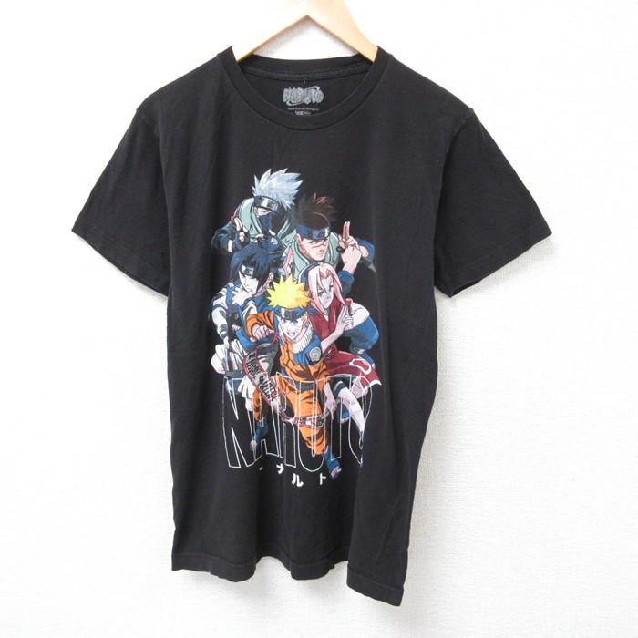 【50%OFF】M★古着 半袖 Tシャツ メンズ アニメ ナルト疾風伝 うずまきナルト コットン クルーネック 黒 ブラック 25jul17 中古