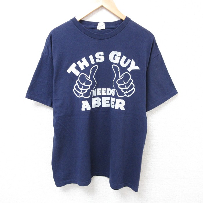 【50%OFF】L★古着 半袖 Tシャツ メンズ GUY コットン クルーネック 紺 ネイビー 25jul17 中古