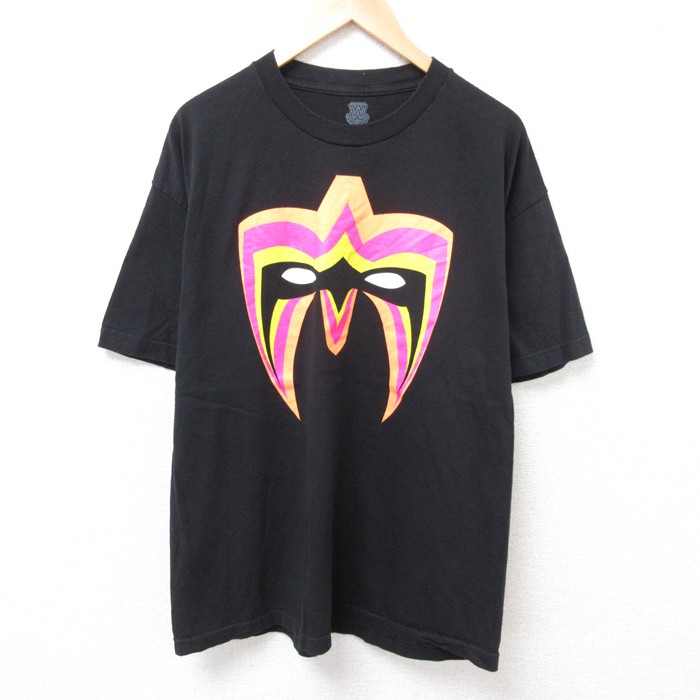 XL★古着 半袖 Tシャツ メンズ ワールドプロレスリング アルティメットウォリアー コットン クルーネック 黒 ブラック 25jul17 中古