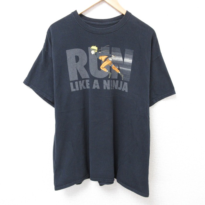 XL★古着 リップルジャンクション 半袖 Tシャツ メンズ アニメ ナルト疾風伝 うずまきナルト クルーネック 黒 ブラック 25jul17 中古