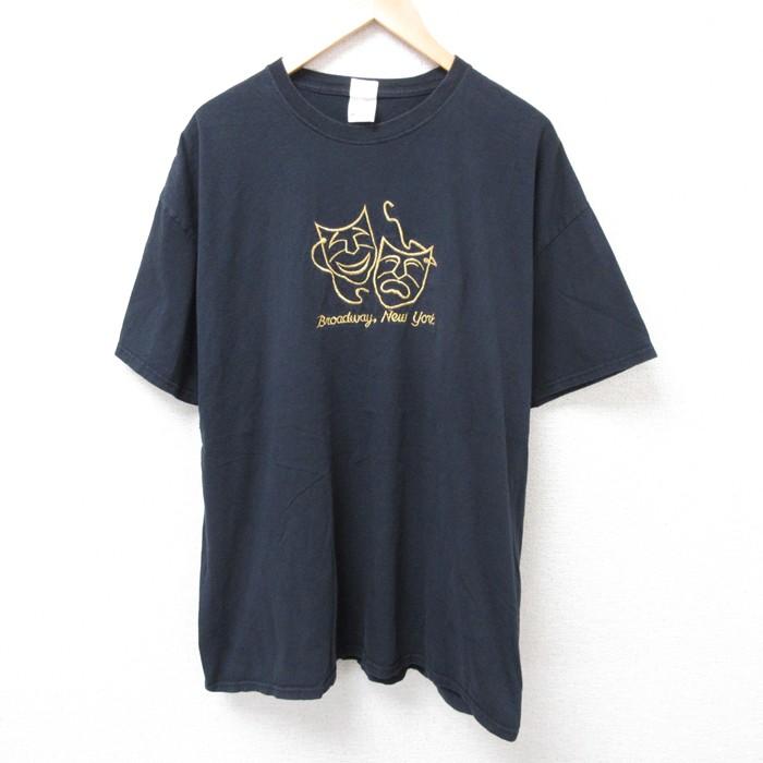 XL★古着 フルーツオブザルーム 半袖 Tシャツ メンズ 仮面 刺繍 大きいサイズ コットン クルーネック 黒 ブラック 25jul17 中古