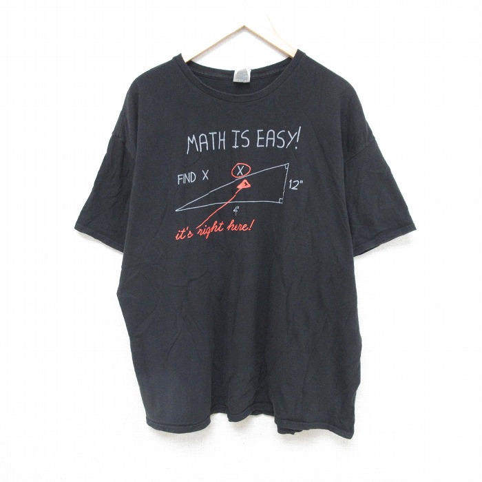 XL★古着 半袖 Tシャツ メンズ 直角三角形 大きいサイズ コットン クルーネック 黒 ブラック 25jul17 中古