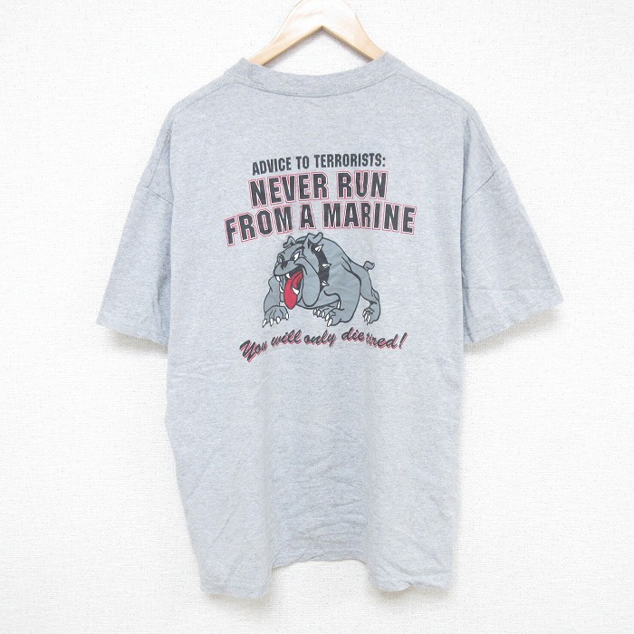XL★古着 半袖 Tシャツ メンズ ミリタリー USMC クルーネック グレー 霜降り 25jul17 中古